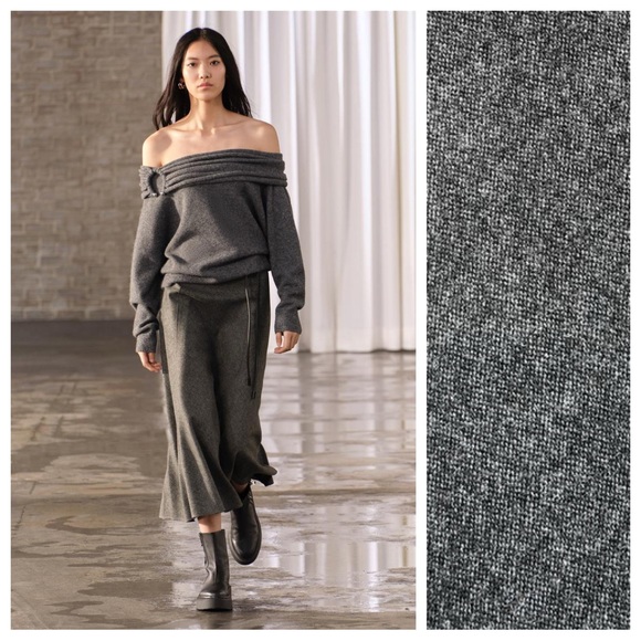 NWT. Zara ZW Collection Grey with Mélange Effect Flared Midi Skirt. Size M. - Picture 1 of 14